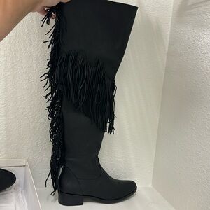 Brand new in box over the thigh fringe boots size 9